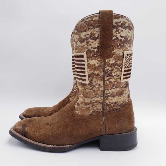 Ariat Men's Sport Patriot Western Antique Mocha Suede Square Toe Size 8.5 D - Picture 4 of 15